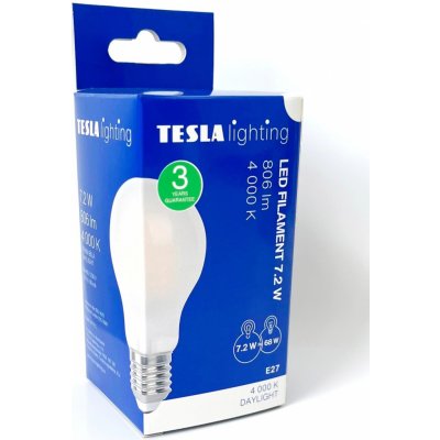 Tesla LED žárovka Filament Bulb Milky A60, E27, 7,2W, 230V, 806lm, 4000K, 360° – Hledejceny.cz