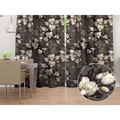 Biante Sametový závěs Tamara TMR-034 Květy gardénie na hnědošedém 135x190 cm – Hledejceny.cz