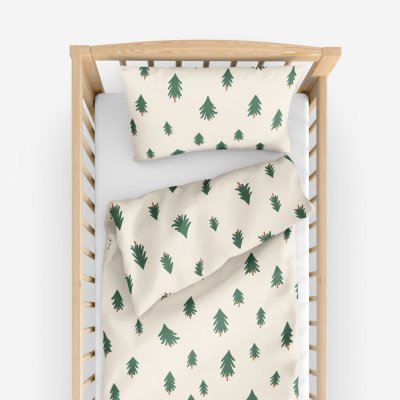 Goldea vánoční bavlněné povlečení do dětské postýlky stromečky na režném 90 x 120 a 40 x 60 cm – Zboží Dáma