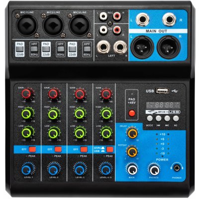 Enjoyshopping Mini Audio DJ Mixer Soundboard Console System 5-kanálový 48V Phantom Power s Modrátooth USB MP3 Stereo Live DJ Studio Streaming pro profesionální nahrávání večírků na KTV Stage