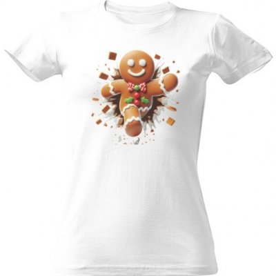 Tričko s potiskem 3D Vánoční perníček-1 dámské Bílá – Zboží Mobilmania