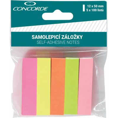 Záložky samolepicí 12 x 50 mm, papírové, 5 x 100 ks – Zboží Dáma