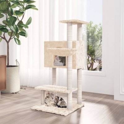 VidaXL Kočičí strom se sisalovými sloupky, domečkem a hamakou krémový 61 x 61 x 108,5 cm – Hledejceny.cz