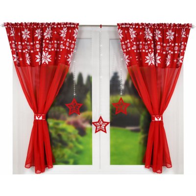 Vánoční SET 2 KUSY dekorační krátká záclona s tunýlkem a řasící páskou NATALY červená 2x145x160 cm MyBestHome – Zbozi.Blesk.cz