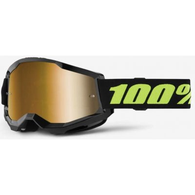 100 PROCENT brýle STRATA 2 SOLAR ECLIPSE - MIRROR TRUE GOLD LENS - barva černá/žlutá fluo plexi zlaté zrcadlo – Sleviste.cz