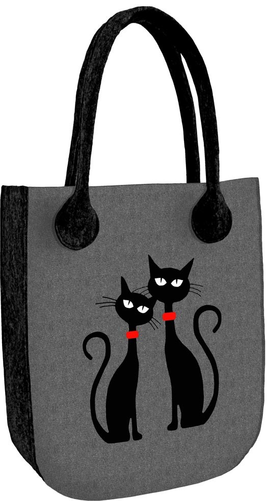Markmodern filcová kabelka City Dvě černé kočky s obojkem antracit
