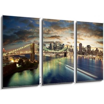 Obraz 3D třídílný - 90 x 50 cm - Amazing New York cityscape - taken after sunset Úžasný panoráma města New York – Zboží Mobilmania