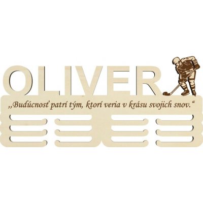 LYMFY Dřevěný držák na medaile s laserováním 45cm hokej přírodní dřevo – Zboží Dáma