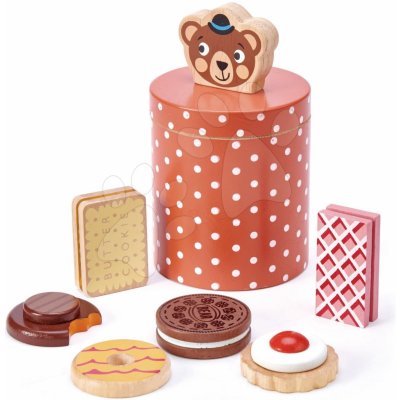 Leaf Toys Bear's Biscuit Barrel Tender drevená nádoba s keksíkmi 6 druhov sladkostí