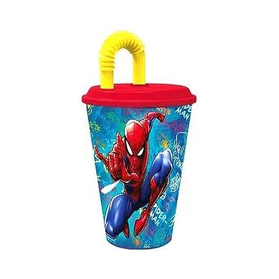 Storline kelímek plastový s brčkem a víčkem Spiderman 430 ml ST37930