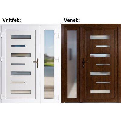 Soft Dvoukřídlé vchodové 6100+Sklo Nisip Zlatý dub/bílá levé 150 x 200 cm – Hledejceny.cz