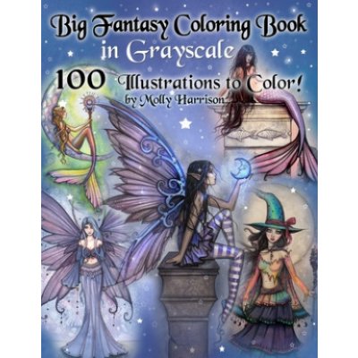 Big Fantasy Coloring Book in Grayscale - 100 Illustrations to Color by Molly Harrison: Grayscale Adult Coloring Book featuring Fairies, Mermaids, Witc