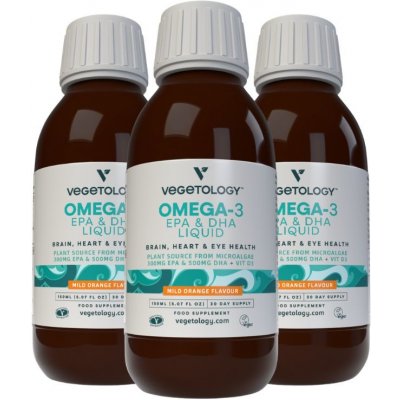 Vegetology Omega-3 Liquid EPA a DHA, s vitaminem D, 150 ml (3 balení s dopravou zdarma)