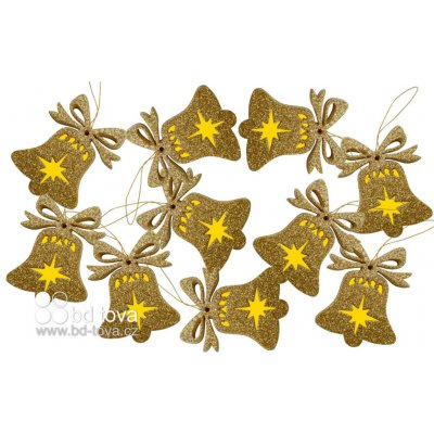 BD-TOVA Zvonek prořezávaný zlatý třpytivý - závěs 10 ks – Sleviste.cz