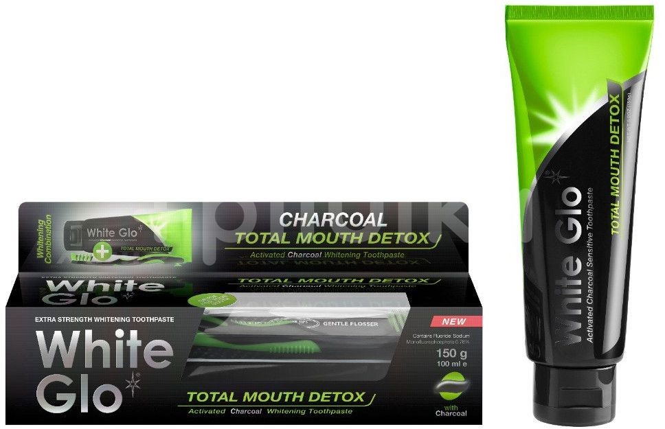 White glo bělící zubní pasta Total Detox Charcoal 150 g + zubní kartáček dárková sada