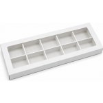 Bílá jednodílná dárková krabička 28 x 12 x 2 cm s průhledným okénkem – varianta s mřížkou na 10 perníčků – Hledejceny.cz