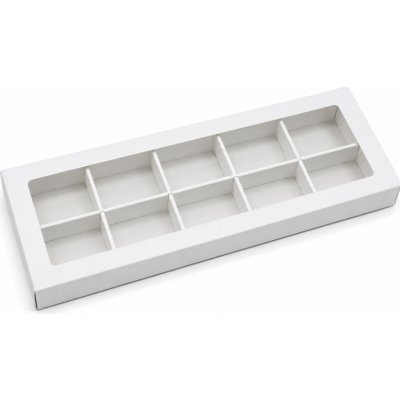 Bílá jednodílná dárková krabička 28 x 12 x 2 cm s průhledným okénkem – varianta s mřížkou na 10 perníčků – Hledejceny.cz