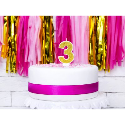 PartyDeco Narozeninová svíčka 3 zlatá 7cm – Zboží Dáma