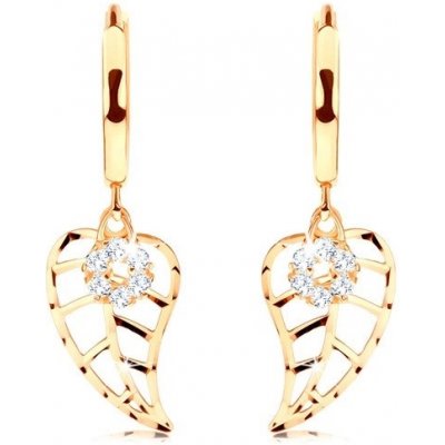 Šperky Eshop zlaté kruhové náušnice vyřezávaný list a kruh vykládaný diamanty S3BT504.50