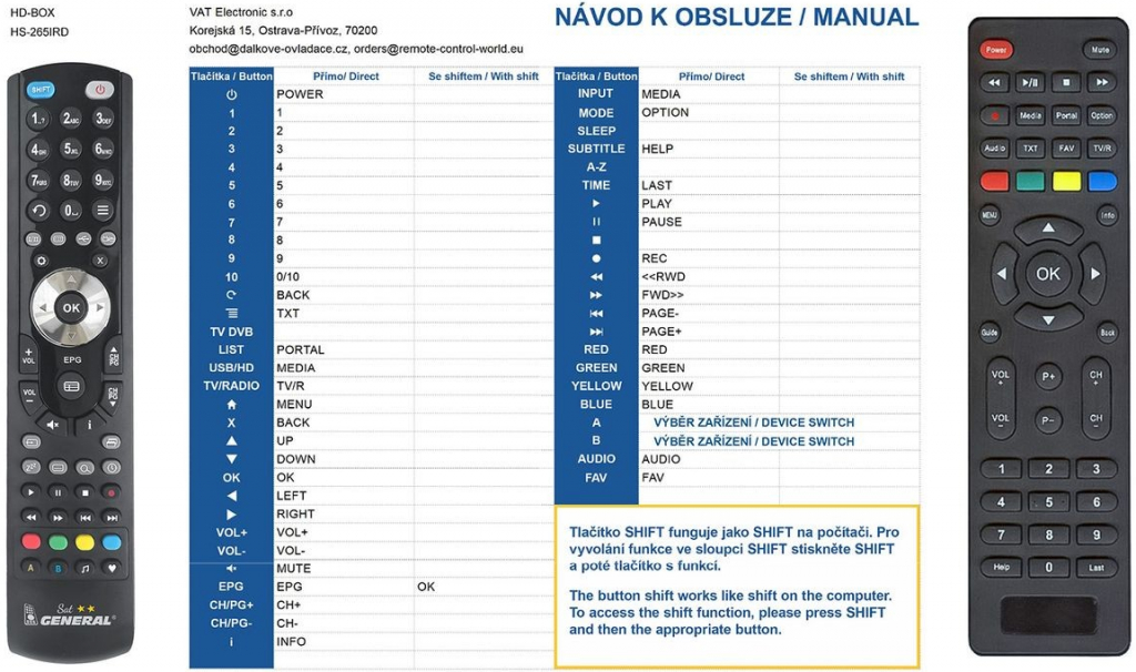 Dálkový ovladač General HDBOX HS-265IRD