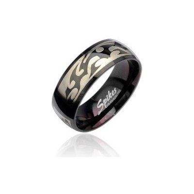 Šperky eshop Černý ocelový prsten se vzorem Tribal ve stříbrné D17.6 – Zboží Mobilmania