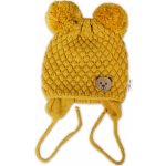 BABY NELLYS Zimní pletená čepice Teddy Bear na zavazování hořčicová – Hledejceny.cz