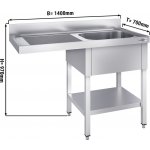 G.Gastro Dřezová skříňka s prostorem na myčku [ PREMIUM] - 1400x700 mm - s 1 dřezem vpravo - D9778037 – Hledejceny.cz
