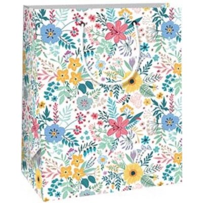 Ditipo Dárková papírová taška 18 x 10 x 22,7 cm Bílá barevné luční květy – Zboží Mobilmania