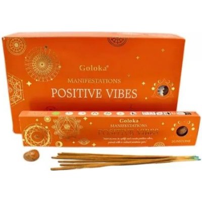 Goloka Vonné tyčinky Manifestations Positive Vibes Gemstone Pozitivní vibrace se slunečním kamenem 10 ks – Sleviste.cz