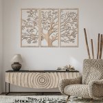 dřevo života 3 dílný dřevěný strom s ptáky Barevný vzor: Světlý dub, Rozměry (cm): 180x116 – Zboží Mobilmania