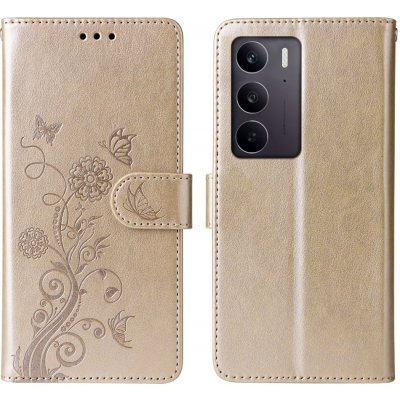 Flowery knížkové pouzdro na Realme 14x 5G/Realme C75 - zlaté – Zbozi.Blesk.cz