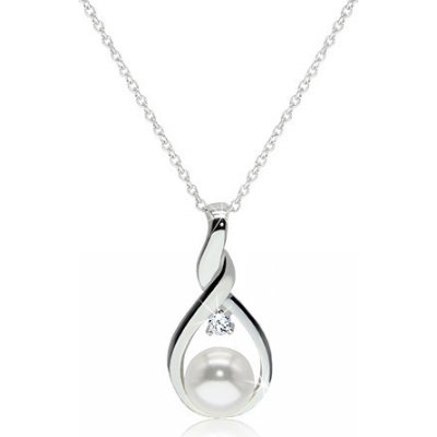 Šperky eshop Stříbrný kontura zatočené slzy s bílou perlou a čirým zirkonem uprostřed Z08.01 – Zboží Mobilmania