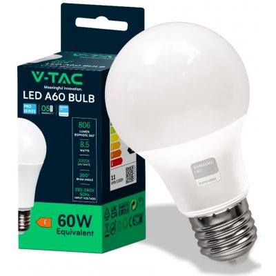 V-TAC E27 LED žárovka 8,5W, 806lm, SAMSUNG chip, A60 Teplá bílá – Hledejceny.cz