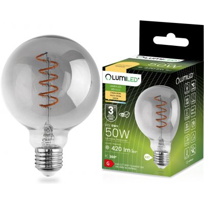 Lumiled LED žárovka dekorační E27 G95 6W = 50W 420lm 2200K Teplá bílá 360° Filament GLOBE Kouřová – Hledejceny.cz