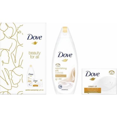 Dove Beauty For All Nourishing Silk sprchový gel 250 ml + Cream Oil Moroccan Argan Oil toaletní mýdlo 100 g dárková sada