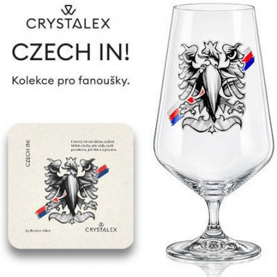 Crystalex Sklenice na pivo 540 ml s pivním táckem CZECH IN! Moravská orlice