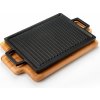 Pánev Lava Cast Iron Rectangle Hot Plate Griddles. Dual Handle With Wooden Platter 22 x 30 cm