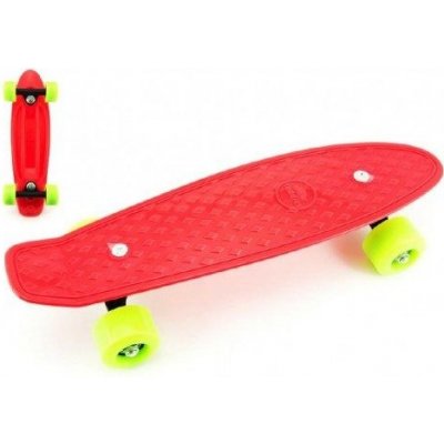 Teddies Skateboard - pennyboard 43cm, nosnost 60kg plastové osy, červený, zelená kola