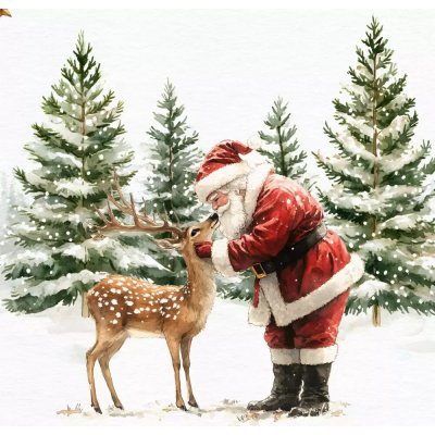 ti-flair Ubrousek 33x33cm Santa se srncem v lese – Zboží Mobilmania