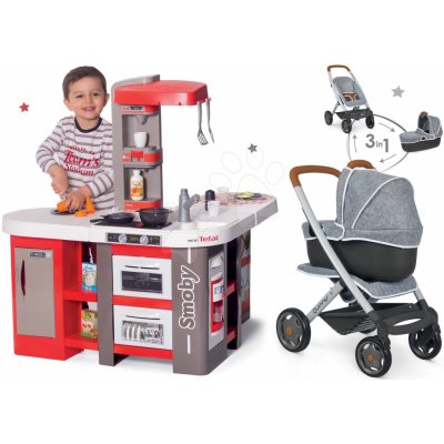 Smoby Set kuchyňka elektronická Tefal Studio 360° XXL Bubble mrkvová a kočárek hluboký a sportovní DeLuxe Maxi Cosi&Quinny Grey – Zbozi.Blesk.cz