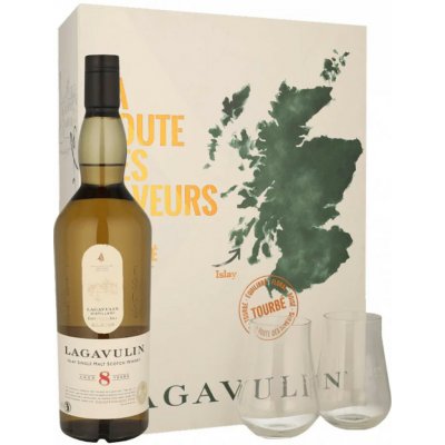 Lagavulin 8 YO 48 % Islay Single Malt Scotch Whisky 0,7 l (dárkové balení 2 sklenice) – Hledejceny.cz