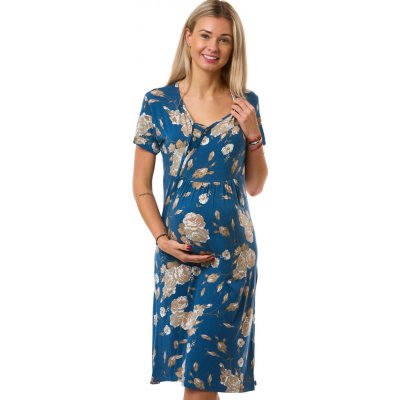 Těhotenská a kojicí noční košilka z pružného materiálu modrá s květinami 1D1669 modrá – Zboží Dáma