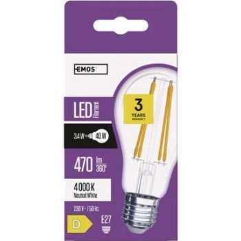 Emos LED žárovka Filament A60 3,4W E27 neutrální bílá