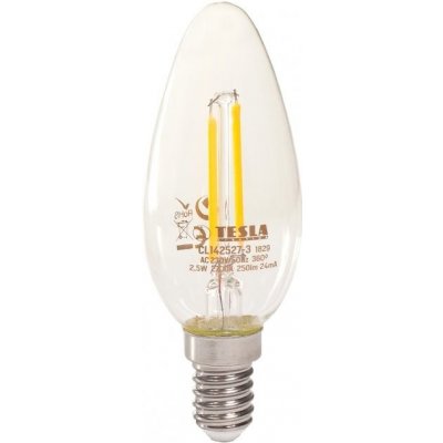 Tesla LED žárovka CRYSTAL RETRO CANDLE svíčka, E14, 2,5W, 230V, 250lm, 2700K, teplá bílá, čirá CL142527-3 – Zbozi.Blesk.cz