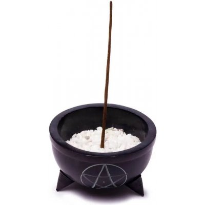 Mani Bhadra Stojánek na vonné tyčinky a kužely Miska Pentagram černý mastek s kamínky 10 x 6 cm – Zboží Dáma