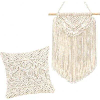 Tutumi Polštář ve stylu Boho 40x40 + dekorace na zeď Macramé 40x86 krémová