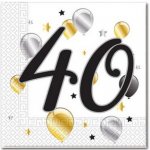 Paw ubrousky 3V zlatobílé s balonky 40.nar. 20ks 33x33cm – Sleviste.cz