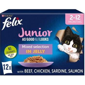 Felix Fantastic Junior kuřecí hovězí losos sardinky 12 x 85 g