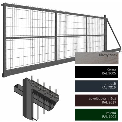 Samonosná posuvná brána pro výplň s panelem 3D Povrchová úprava: Žárové pozinkování, Rozměry průjezdu (š. x v.): 500cm x 210cm – Zboží Mobilmania