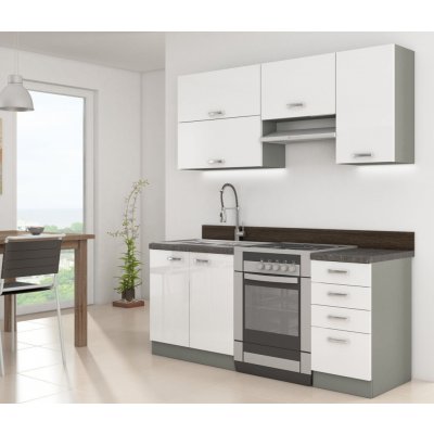 VENETI Paneláková kuchyň 180/180 cm GENJI 2 - lesklá bílá / šedá + LED osvětlení